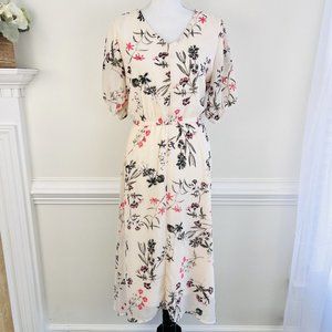Summer Sweet Salt Pale Peach Floral Chiffon Button Down Lined Dress Size 8